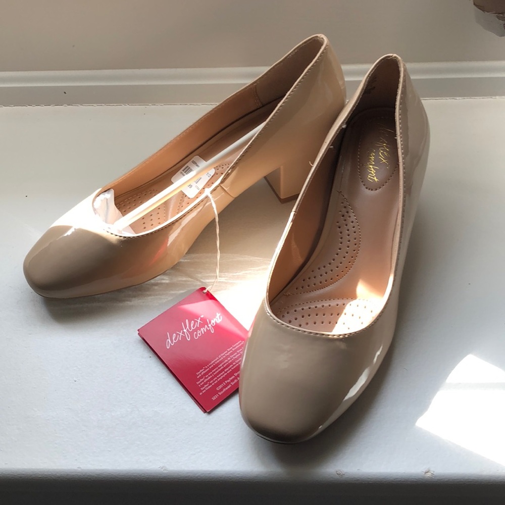 Patent leather tan shoes